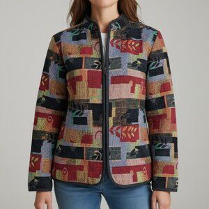 Vintage Tapestry Patchwork Jacket L Boho Cottagecore Grannycore Art to Wear